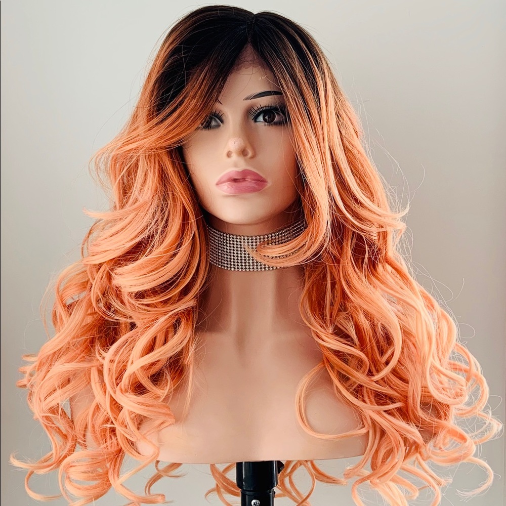 Gorgeous 24” Ombre Coral 🪸 Mix Premium Fiber Wig Lace Front Wig - Events/Drag..